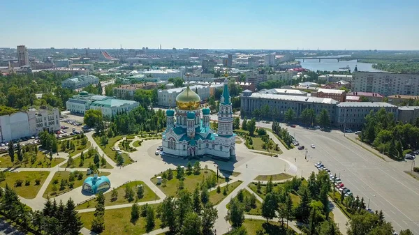 Cathédrale Assomption Bienheureuse Vierge Marie Vue Panoramique Sur Ville Omsk — Photo