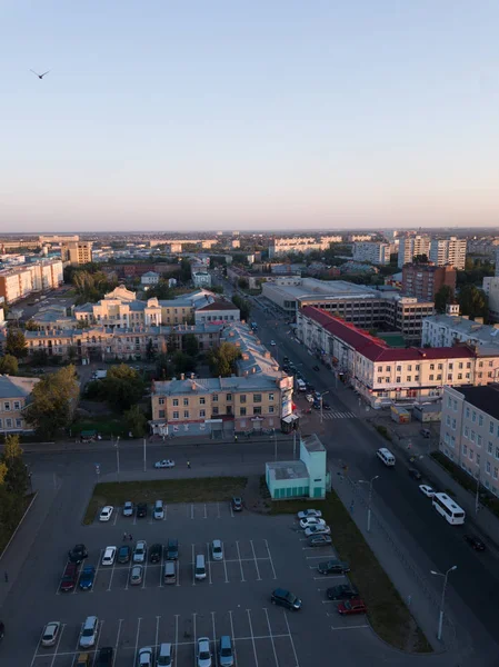 Rusia Omsk Julio 2018 Panorama Ciudad Atardecer Fotografía Aérea — Foto de Stock