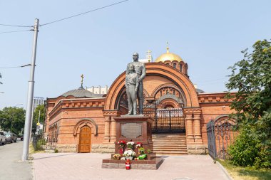 Russia, Novosibirsk - July 19, 2018: Monument to Nicholas II and Tsarevich Alexei clipart