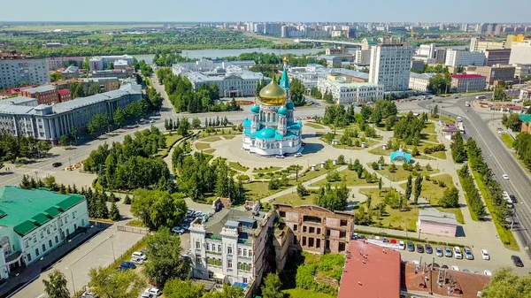 도시의 마리아의 대성당 옴스크 러시아 Dron에서 — 스톡 사진