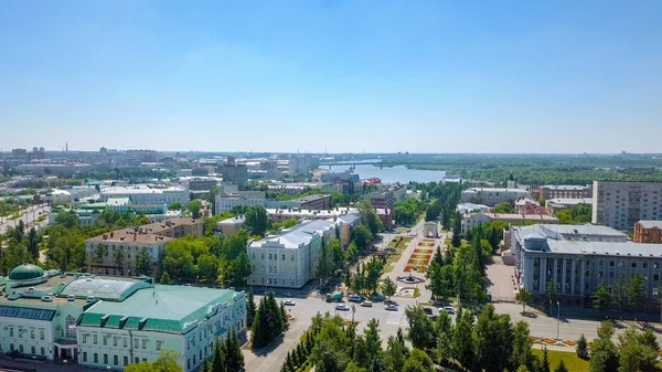 Kutsal Bakire Meryem Kentin Panoramik Manzarasına Varsayımı Katedrali Omsk Rusya — Stok fotoğraf