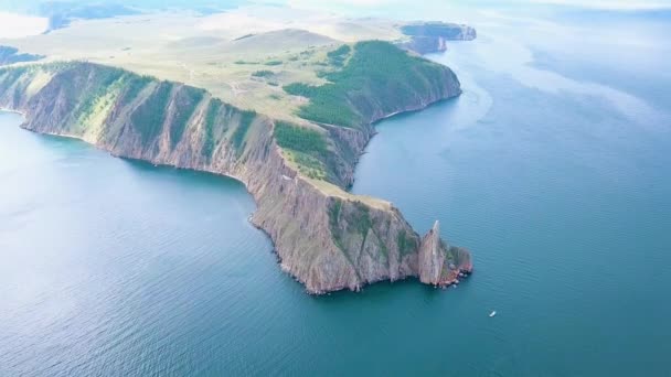 Mys Khoboy (Cape Khoboy). Russia, Lake Baikal, Olkhon Island. The northernmost point of the island of Olkhon. Video. UltraHD (4K) — Stock Footage Mys Khoboy Cape Khoboy Russia Lake Baikal Olkhon Island Northernmost Royalty Free Stock Video