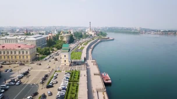 Rusland Irkoetsk Moskou Poort Landmark Dijk Van Rivier Angara Een — Stockvideo