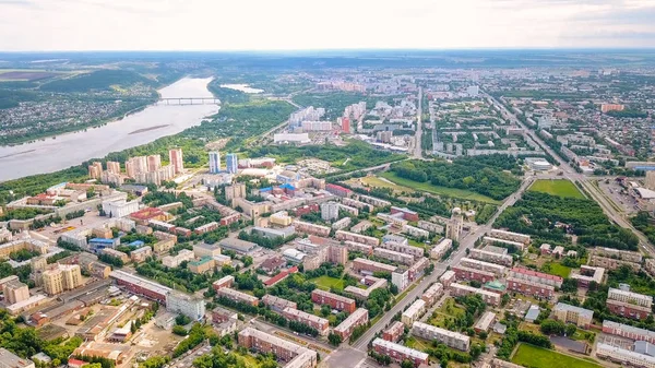 Panorama Ciudad Desde Una Vista Pájaro Kemerovo Rusia Desde Dron —  Fotos de Stock