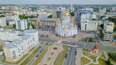 Cathedral St salih savaşçı Feodor Ushakov. Saransk, Rusya. Güzel panoramik şehir  