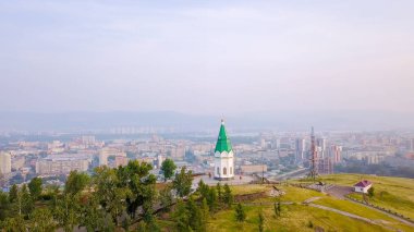 Paraskeva Pyatnitsa Şapel. Krasnoyarsk ve sembolü şehir ana müteşekkil Dron üzerinden  