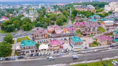 Rusya, Irkutsk - 26 Temmuz 2018: 130 çeyrek (ayrıca Irkutsk yerleşmesi), Irkutsk, Rusya, dan Dron  
