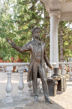 Russia, Krasnoyarsk - July 23, 2018: Monument to Alexander Pushkin and Natalia Goncharova. Installed in Pushkin Square