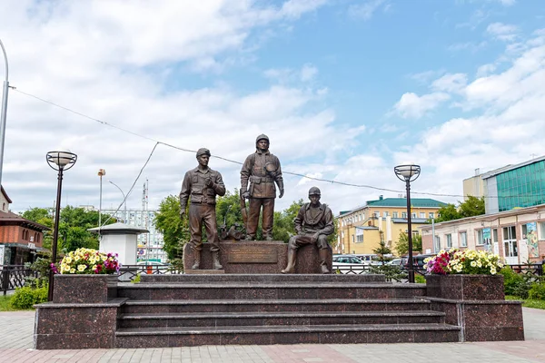 Rusia Kemerovo Julio 2018 Monumento Los Bomberos Salvadores Kuzbass —  Fotos de Stock