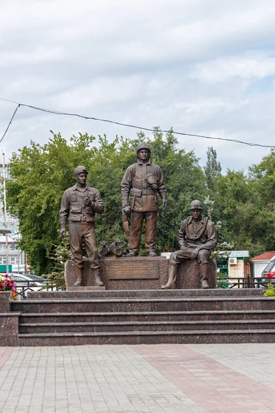 Russland Kemerowo Juli 2018 Denkmal Für Feuerwehrleute Und Retter Von — Stockfoto