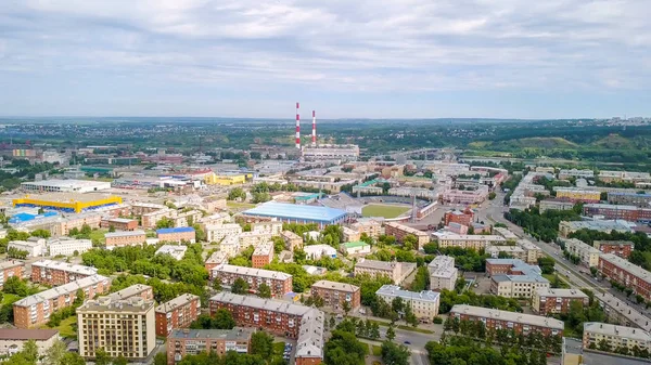 Panorama Della Città Una Vista Volo Uccello Kemerovo Russia Dron — Foto Stock