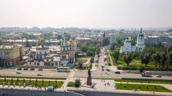 Rusland Irkoetsk Kathedraal Van Driekoningen Dijk Van Angara Monument Aan — Stockfoto