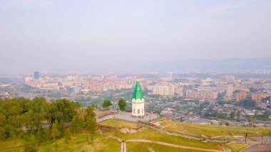 Paraskeva Pyatnitsa Şapel. Krasnoyarsk ve sembolü şehir ana müteşekkil Dron üzerinden  