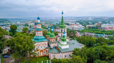 Rusya, Irkutsk. Kutsal Haç Kilisesi, Ortodoks Kilisesi, Protestan Kilisesi, Dron  