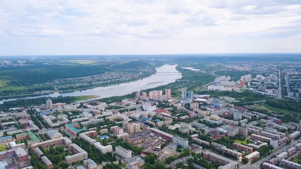 Panorama Över Staden Från Ett Fågelperspektiv Kemerovo Ryssland Från Dron — Stockfoto