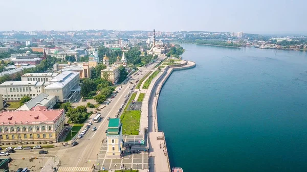 Rusko Irkutsk Moskva Gate Památka Nábřeží Řeky Angary Dron — Stock fotografie