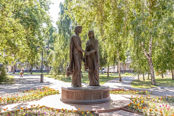 Russia Omsk Luglio 2018 Monumento Santi Pietro Fevronia — Foto Stock