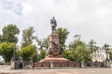 Rusya, Irkutsk - 25 Temmuz 2018: Anıt Alexander III. Tüm Rusya İmparatoru, Polonya kralı ve Grand Prince, Finlandiya