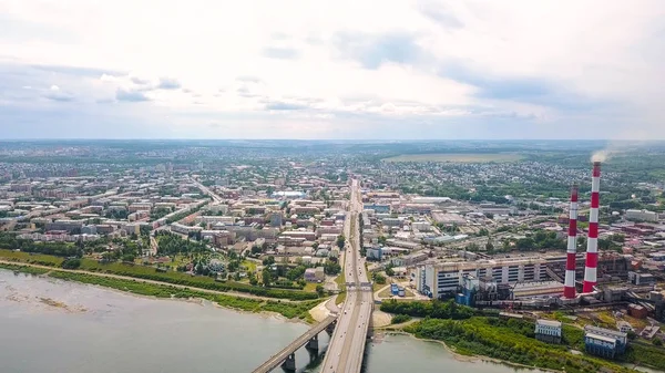 Kuznetsk Köprü Nehri Tom Kemerovo Şehir Manzarasına Rusya Dan Dron — Stok fotoğraf