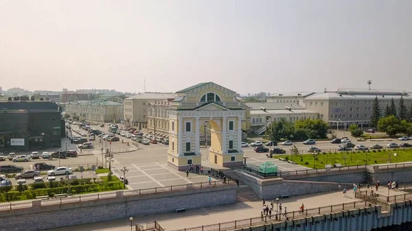 Rusya Irkutsk Temmuz 2018 Moskova Kapısı Angara Nehri Üzerinden Dron — Stok fotoğraf