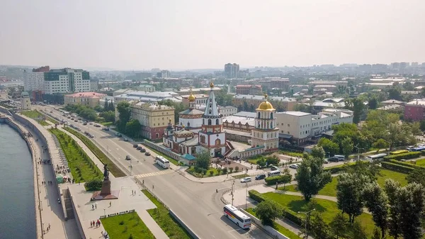 Rusia Irkutsk Catedral Epifanía Embankment Angara River Monument Founders Irkutsk —  Fotos de Stock