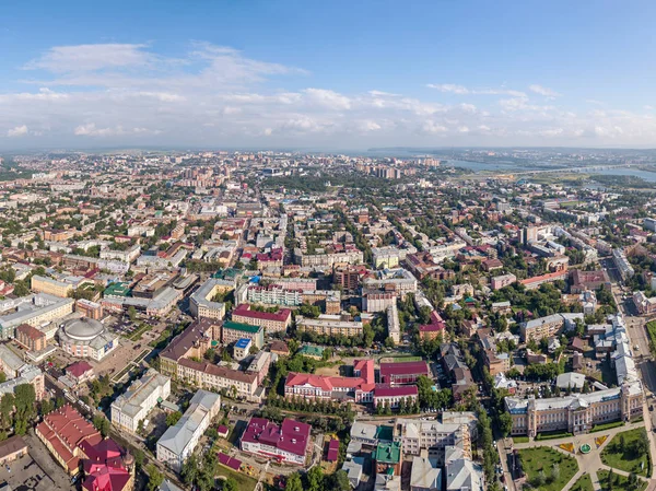 俄罗斯 伊尔库茨克 2018年7月26日 从空中眺望伊尔库茨克市的全景 航空摄影 — 图库照片