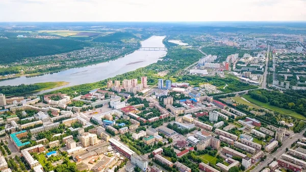 Панорама Місто Висоти Пташиного Польоту Думку Кемерово Росія Від Dron — стокове фото