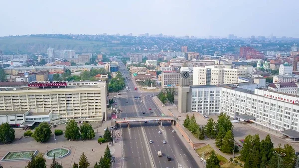 Ρωσία Κρασνογιάρσκ Ιουλίου 2018 Πόλη Ρολόι Πλατεία Θεάτρου Πανόραμα Της — Φωτογραφία Αρχείου