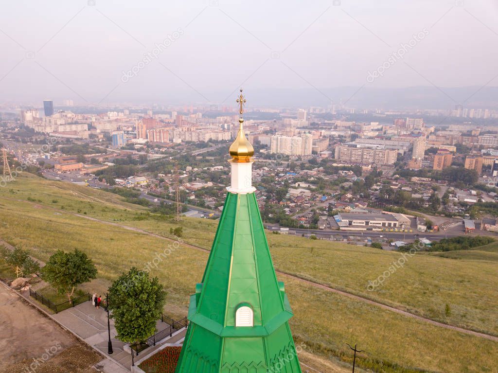 PARASKEVA PYATNITSA CHAPEL. symbol of Krasnoyarsk and one of the city main landmarks, From Dron