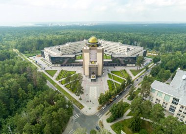 Rusya, Novosibirsk - 20 Temmuz 2018: Novosibirsk Devlet Üniversitesi. NSU - gerçek bilim. Yeni bina. Hava fotoğrafçılığı