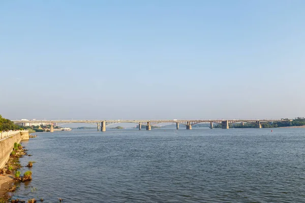 Россия Новосибирск Панорама Коммунального Моста Через Обь — стоковое фото
