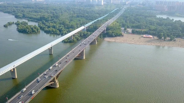 Metro Bron Och Gemensamt Bron Panorama Över Den Staden Novosibirsk — Stockfoto