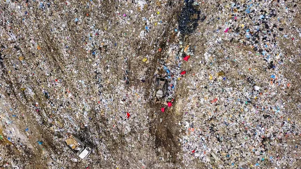 Tractor Moves Trash Landfills Vicinity City Yekaterinburg Russia Drone — Stock Photo, Image