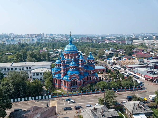 俄罗斯 伊尔库茨克 在手工艺区喀山上帝的母亲的图标教堂 航拍照片 — 图库照片