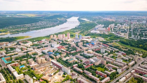 Panorama Cidade Partir Uma Vista Panorâmica Kemerovo Rússia Dron — Fotografia de Stock