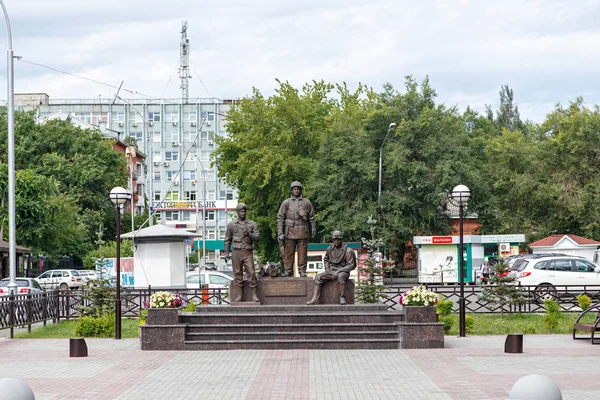 Rosja Kemerowo Lipca 2018 Pomnik Strażaków Ratowników Kuzbass — Zdjęcie stockowe