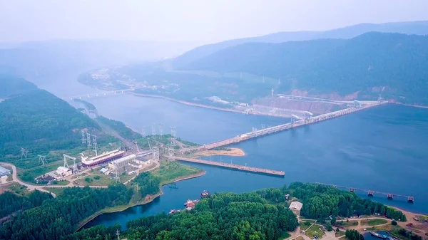 Central Hidroeléctrica Krasnoyarsk Río Yenisei Rusia Dron — Foto de Stock