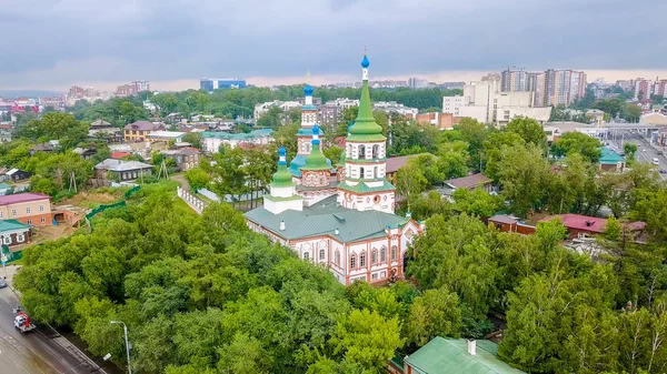 Russie Irkoutsk Église Sainte Croix Église Orthodoxe Église Protestante Dron — Photo