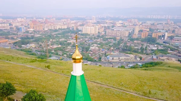 Paraskeva Pyatnitsa Kaple Symbol Krasnojarsk Jedním Hlavních Památek Města Dron — Stock fotografie
