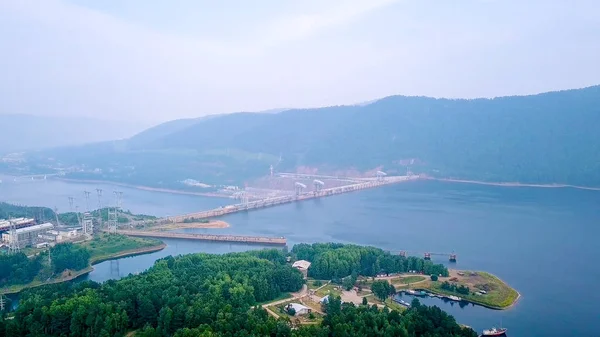 Central Hidroeléctrica Krasnoyarsk Rio Yenisei Rússia Dron — Fotografia de Stock