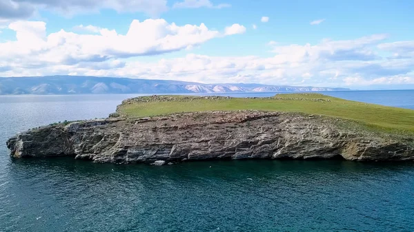 Voo Sobre Terra Água Rússia Baikal Baía Mar Pequeno Ilha — Fotografia de Stock