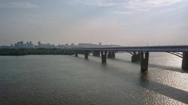 Metro Bridge Communal Bridge Panorama City Novosibirsk View River Russia — Stock Photo, Image