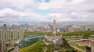 Ulan Batur, Moğolistan. Sovyetler Memorial'a Zaisan Tolgoi asker. Kızıl Ordu s destek Moğol insanlar s devrim, üzerinden dron onuruna karmaşık  