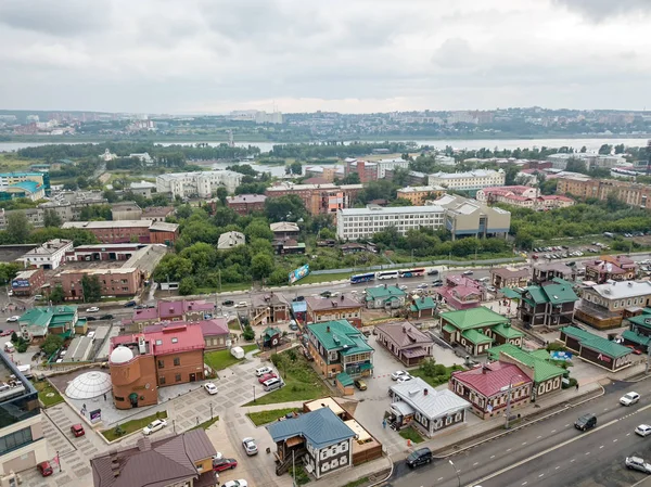 Oroszország Irkutszk Július 2018 130Th Negyed Orosz Faépületek Egynegyede Légi — Stock Fotó