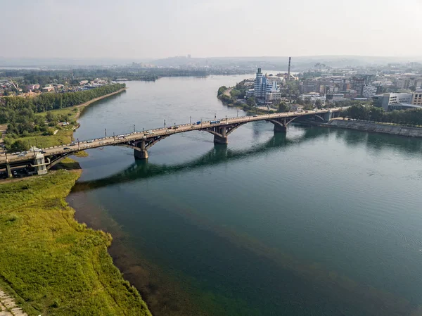 Most Glazkovsky Nad Angarą Mieście Irkuck — Zdjęcie stockowe