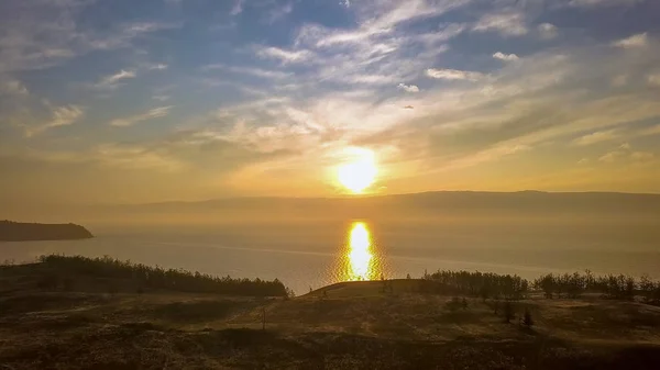 Russie Lac Baïkal Olkhon Island Coucher Soleil Sur Petite Baie — Photo