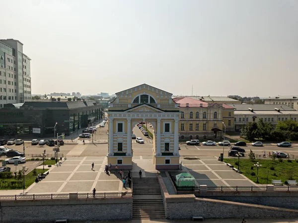 Rusland Irkoetsk Juli 2018 Moskou Gate Landmark Dijk Van Angara — Stockfoto