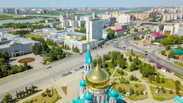 Cathédrale Assomption Bienheureuse Vierge Marie Vue Panoramique Sur Ville Omsk — Photo