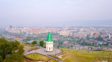 Paraskeva Pyatnitsa Şapel. Krasnoyarsk ve sembolü şehir ana müteşekkil Dron üzerinden  