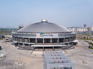Rusya, Krasnoyarsk - 23 Temmuz 2018: Spor tesisi. Arena-Kuzey (Arena Sever çok fonksiyonlu karmaşık), hava fotoğrafçılığı